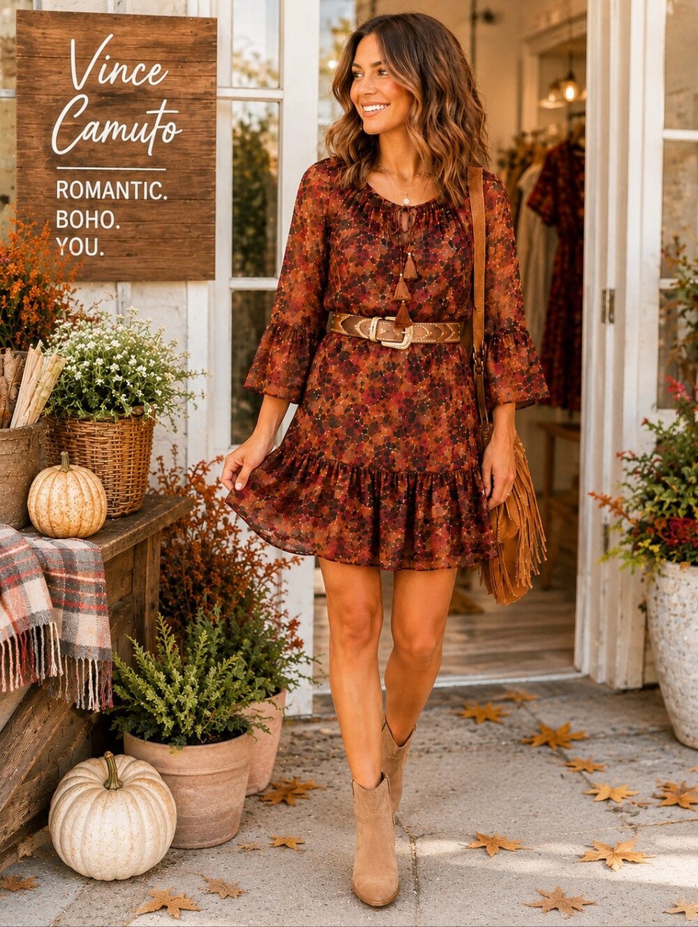 Vince Camuto Floral Chiffon Boho Mini Dress | Size 14 | Bell Sleeve | Like New